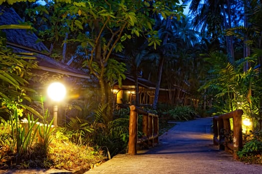 path shined with lamps in hotel in tropics