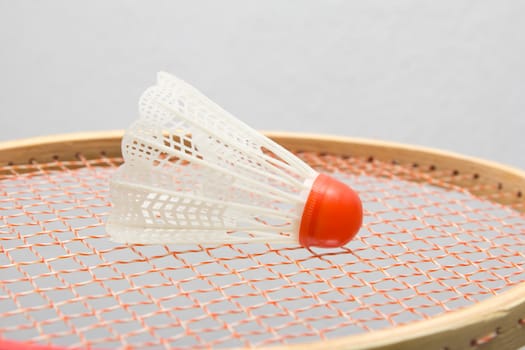 Badminton shuttlecocks with the racket 