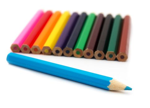 Colour pencils isolated on white background close up 