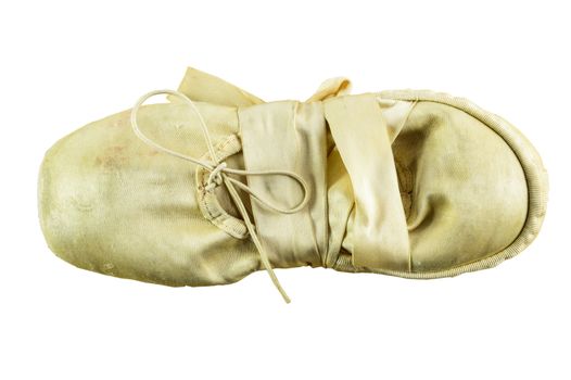 used folded ballet shoes isolated on white