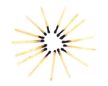 Burnt matches isolated on white 