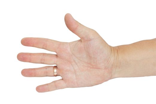 hand with a ring of men on a white background
