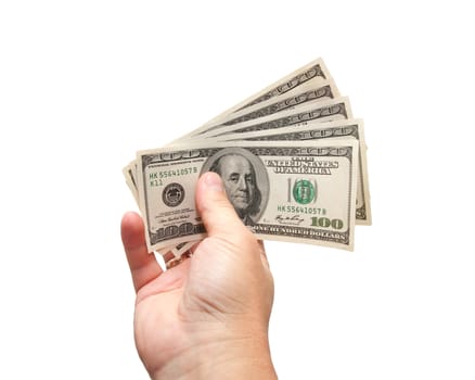 Money in hand, isolated on white background 