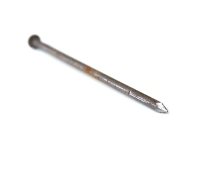 One metal nail isolated on a white background 