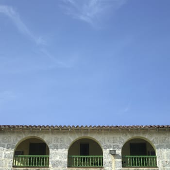 Old tropical villa made of stone blocks