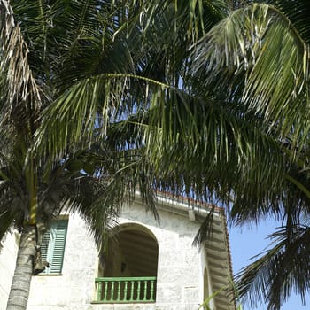 Old tropical villa made of stone blocks