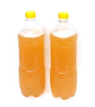 two plastic bottles with beer