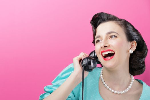 Smiling Vintage Woman Talking on the Phone