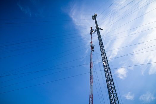 Very high Pole with electrical wires up there