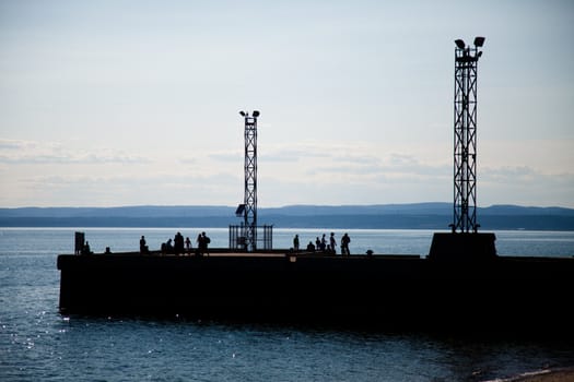 View of pier and the port and fishermans