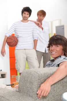 Lads waiting to play basketball