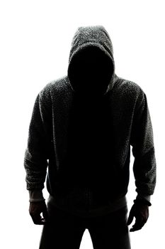 Mysterious man in silhouette isolated on white background