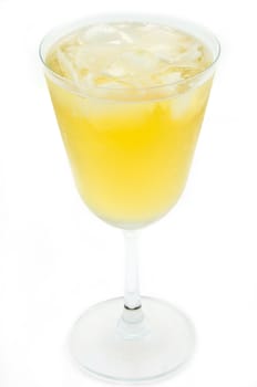 close up juicy fruit in glass  on white background ,(ice pineapple juice  )