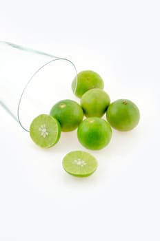 Fresh lime and slice  on white background