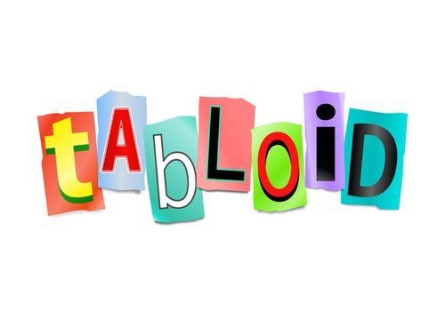 Illustration depicting cut out letters arranged to form the word tabloid.