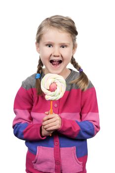 Cute girl with lollipop isolated 
