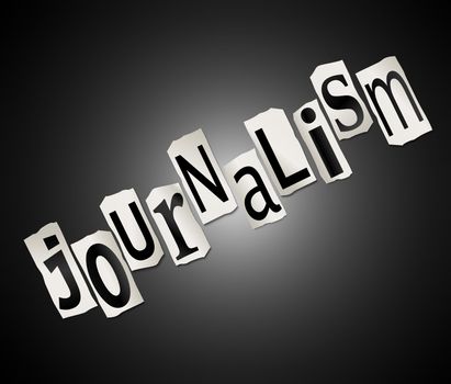 Illustration depicting cut out letters arranged to form the word journalism.