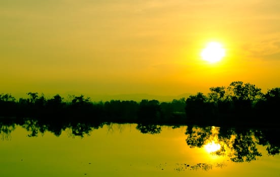 sunset and shadow in the water 
