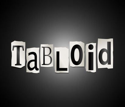 Illustration depicting cut out letters arranged to form the word tabloid.