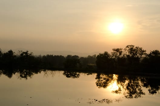 sunset and shadow in the water 