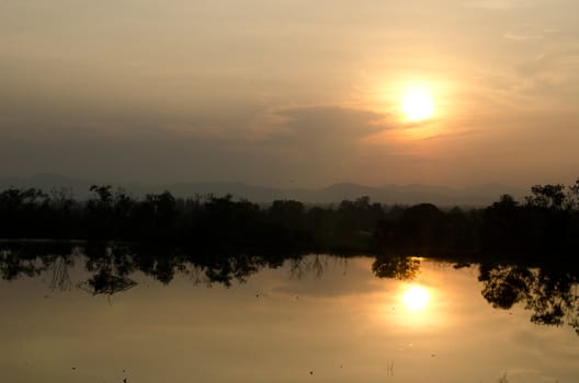 sunset and shadow in the water 