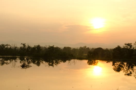 sunset and shadow in the water 