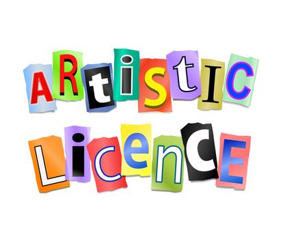 Illustration depicting cut out letters arranged to form the words artistic licence.
