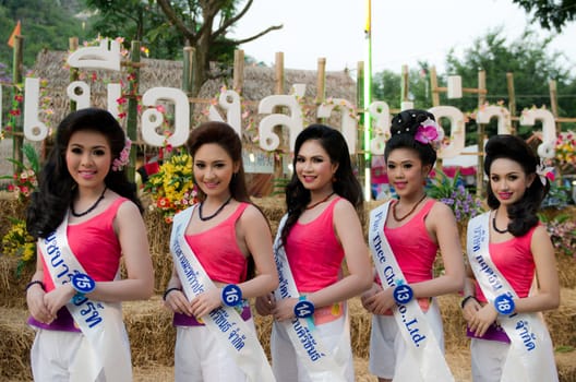 Prachuap Khiri Khan, THAILAND - March 2nd:Unidentified Competitors during the "Miss Sam-All beauty contest 2013" at Prachuap Khiri Khan province on March 2nd, 2013 in Prachuap Khiri Khan, Thailand. 