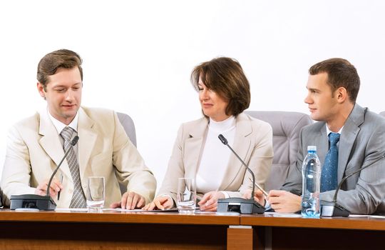 businessmen sitting in a chair at the table, communicate at the conference