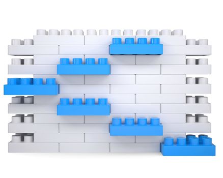 The wall of the children's blocks. Isolated render on a white background