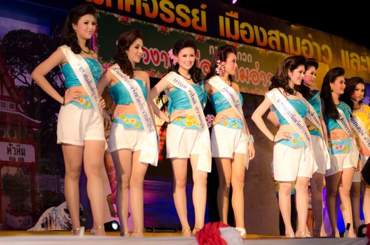 Prachuap Khiri Khan, THAILAND - March 2nd:Unidentified Competitors during the "Miss Sam-All beauty contest 2013" at Prachuap Khiri Khan province on March 2nd, 2013 in Prachuap Khiri Khan, Thailand. 