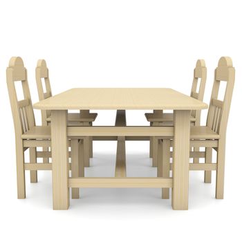 Wooden table and chairs. Isolated render on a white background