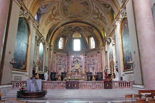 ROME, ITALY - MARCH 06: Scene inside church (Santa Maria degli Angeli) in Rome on March 06, 2011 in Rome, Italy