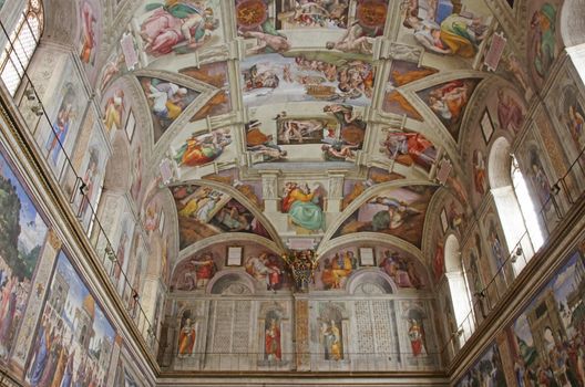 ROME, ITALY - MARCH 08: Interior view of Sistine Chapel with Michelangelo's frescoes on March 08, 2011 in Rome, Italy