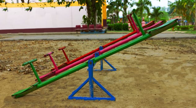 Steel swing with ropes isolated on park