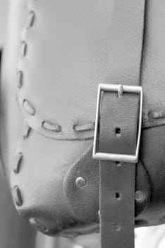 detail of motorcycle leather bag