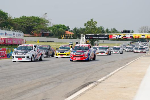 Nakhon Ratchasima, Thailand - March 9th:Unidentified car racing competitors during the "Thailand circuit 2013  " at Bonanza speedway on March 9th, 2013 in Nakhon Ratchasima, Thailand. 