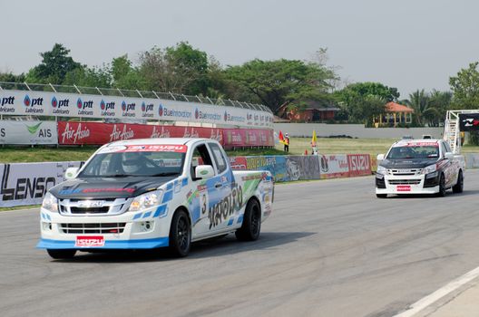 Nakhon Ratchasima, Thailand - March 9th:Unidentified car racing competitors during the "Thailand circuit 2013  " at Bonanza speedway on March 9th, 2013 in Nakhon Ratchasima, Thailand. 