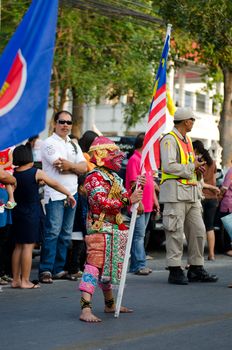 Phetchaburi, Thailand - March 28th:participants in Phranakhonkhiri festival parade 2013 on public street in front of Khao Wang  Phetchaburi on March 28th, 2013 in Phetchaburi Province, Thailand. 