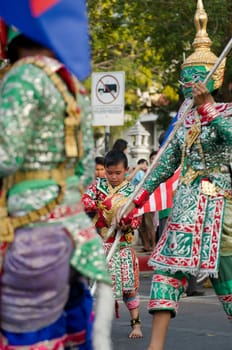 Phetchaburi, Thailand - March 28th:participants in Phranakhonkhiri festival parade 2013 on public street in front of Khao Wang  Phetchaburi on March 28th, 2013 in Phetchaburi Province, Thailand. 