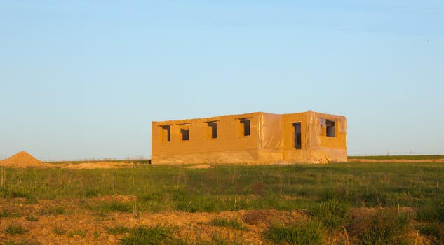 Not completed house from clay in Kazakhstan. Shymkent