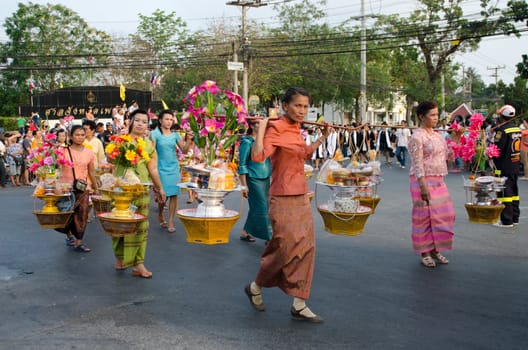 Phetchaburi, Thailand - March 28th:participants in Phranakhonkhiri festival parade 2013 on public street in front of Khao Wang  Phetchaburi on March 28th, 2013 in Phetchaburi Province, Thailand. 
