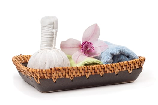 Studio shot of spa accessories on the blown plate