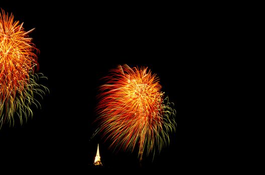 fireworks display above Thai pagoda at Khao Wang  Phetchaburi,Thailand