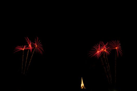 fireworks display above Thai pagoda at Khao Wang  Phetchaburi,Thailand