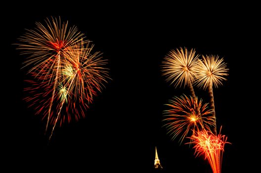 fireworks display above Thai pagoda at Khao Wang  Phetchaburi,Thailand