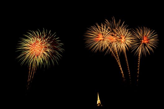 fireworks display above Thai pagoda at Khao Wang  Phetchaburi,Thailand