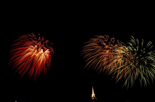 fireworks display above Thai pagoda at Khao Wang  Phetchaburi,Thailand