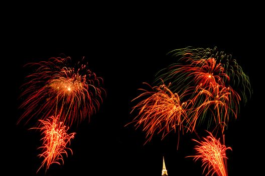 fireworks display above Thai pagoda at Khao Wang  Phetchaburi,Thailand