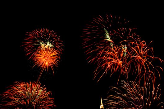 fireworks display above Thai pagoda at Khao Wang  Phetchaburi,Thailand